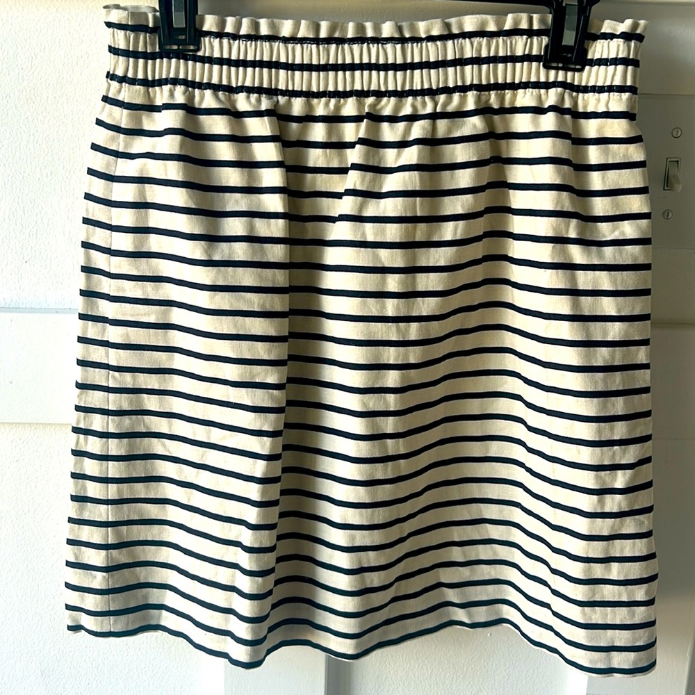 J.Crew Skirt, Linen Pull On Skirt, J Crew Cinched Waist Stripped Skirt, 6